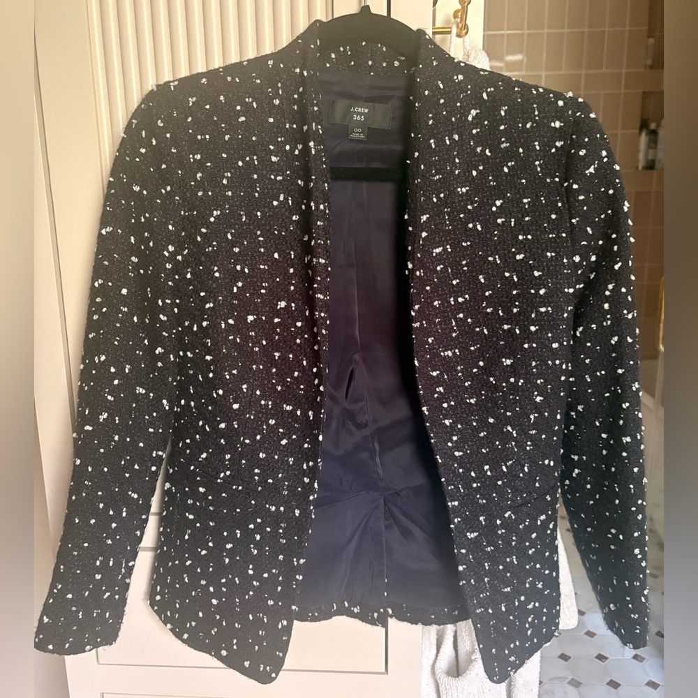 J. Crew Navy Tweed Open-Front Jacket with White Speckle